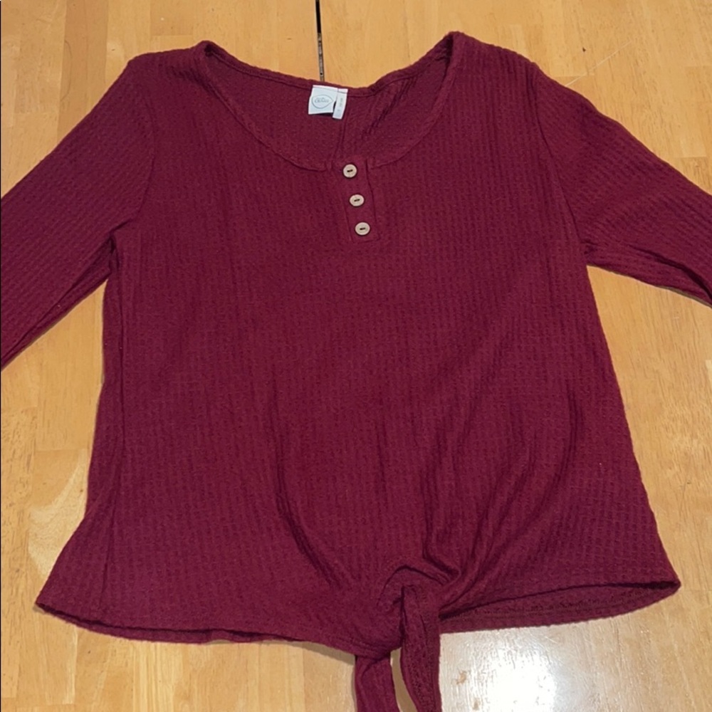 Maroon Tie Front Long Sleeve